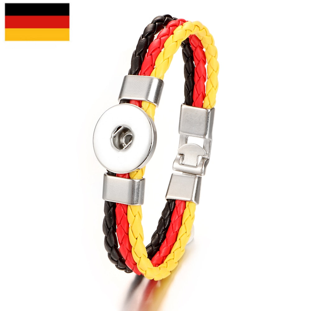 Easy-hook Weave National Flag Leather Fit Bangle Bracelet Charm Jewelry For Women and Men