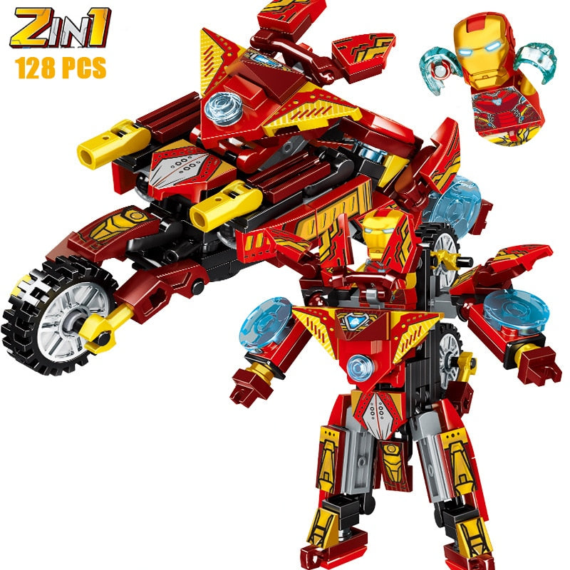 Disney Marvel Superhero Transforming Mecha Motorcycle 2 in 1 Building Blocks