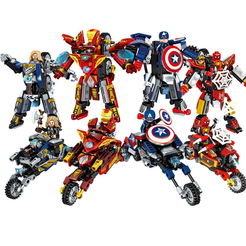 Disney Marvel Superhero Transforming Mecha Motorcycle 2 in 1 Building Blocks