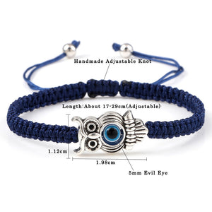 Braided Bracelets Colorful Vintage Blue Evil Eye Charm Owl