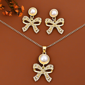 Simulated Pearl Wedding Jewelry Sets Geometric Pendant Chains Necklace Earrings for Women