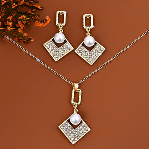 Simulated Pearl Wedding Jewelry Sets Geometric Pendant Chains Necklace Earrings for Women