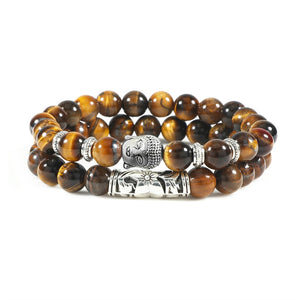 Buddha Head Bracelet for Women and  Men Natural Tiger Eye Lava Stone