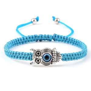 Braided Bracelets Colorful Vintage Blue Evil Eye Charm Owl