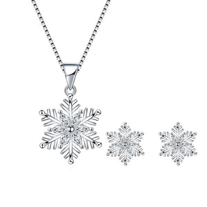 925 Silver Needle Stud Earrings Crystal Snowflake Pendant Necklace