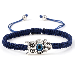 Braided Bracelets Colorful Vintage Blue Evil Eye Charm Owl