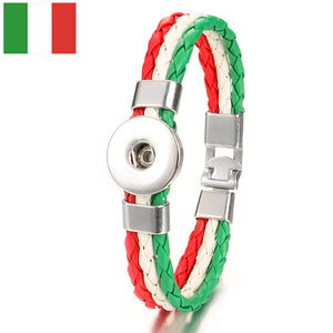 Easy-hook Weave National Flag Leather Fit Bangle Bracelet Charm Jewelry For Women and Men