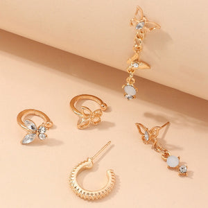 Butterfly Earrings 5 Pcs Girls Crystal Rhinestone Long Ear Cuff