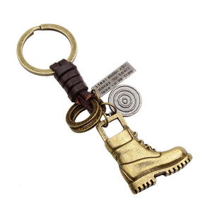 Creative Bronze Braided Leather Car Keychain