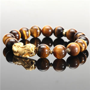 12mm Yellow Tiger's Eye Alloy Brave Bracelet