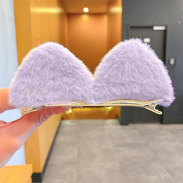 1pair Lovely Cat Ear Hair Clips Cute Cat Ear Hairpin Plush Pair Clips