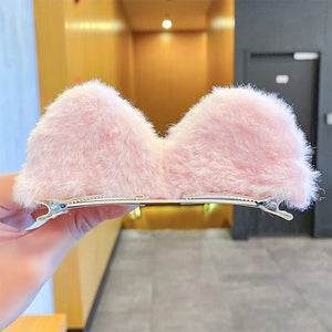 1pair Lovely Cat Ear Hair Clips Cute Cat Ear Hairpin Plush Pair Clips