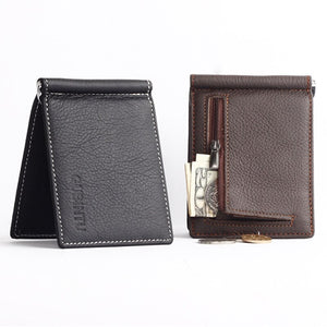 Portable Mini Men's Genuine Leather Money Clip Wallet With Coin Pocket Small Card Cash Holder